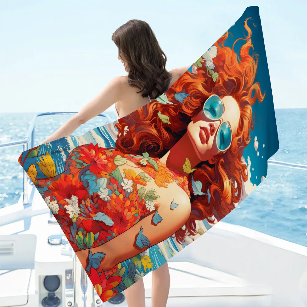 Creative painted beauty digital-printed polyester Superfine fiber double-sided fleece Beach vacation bath towel, beach towel