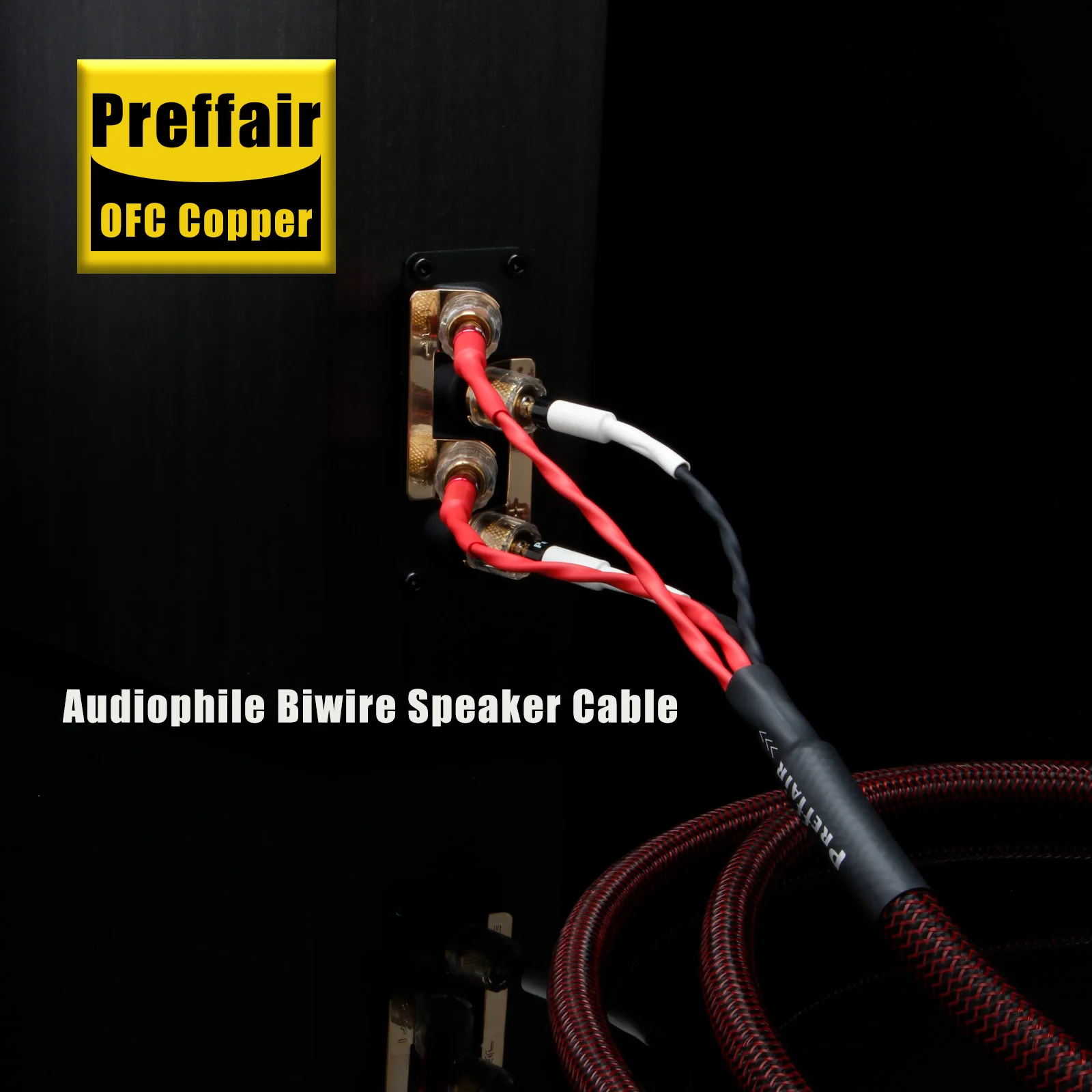 

Preffair hi-fi OFC 2 to 4 Speaker Cable with 24k Gold -plated banana plug for Bi-wiring loudspeaker binding posts for amplifier