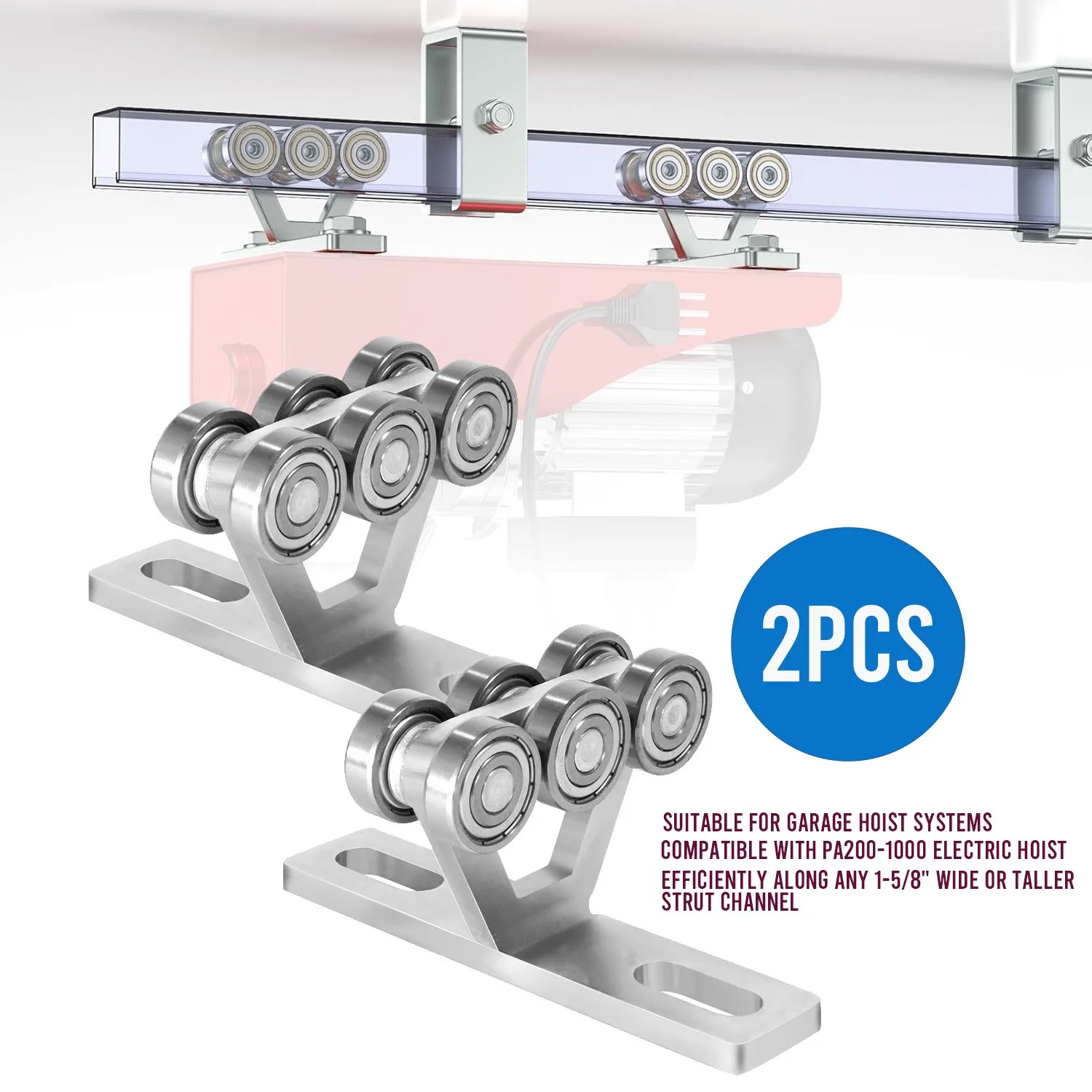 2PCS Electric Hoist Trolley 6 Wheel Trolley Assembly for 1-5/8