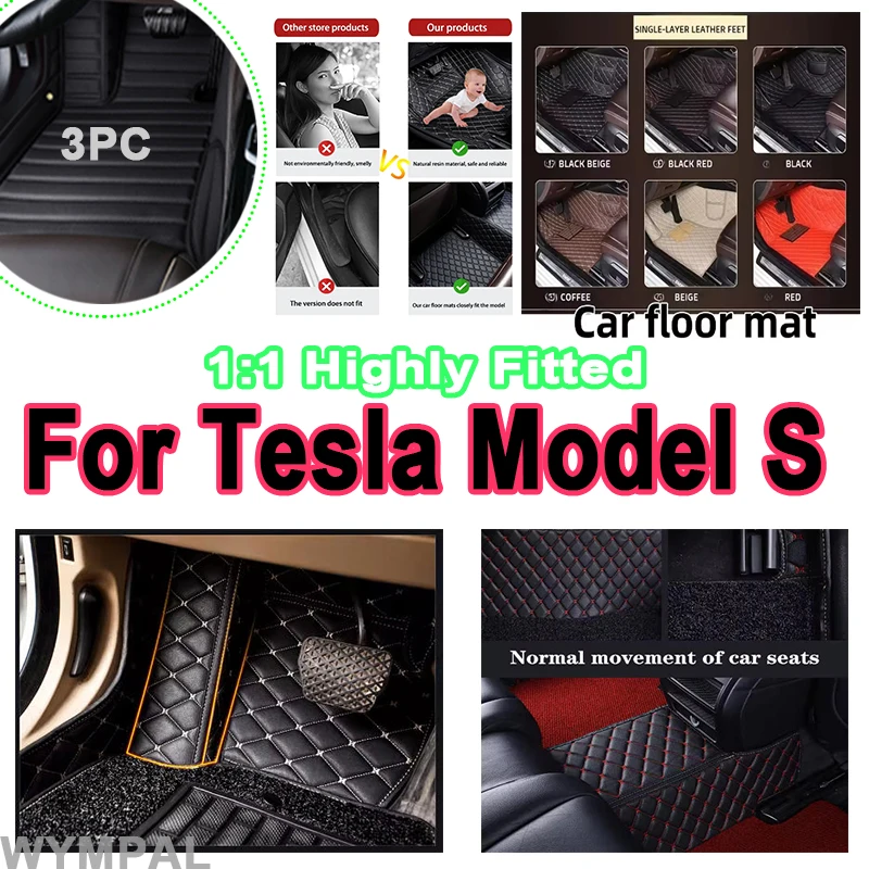 

Luxury Car Mats For Tesla Model S 2012~2022 Carpet Auto Floor Pad Leather Mat Set Car Accessories Waterproof Interior Parts