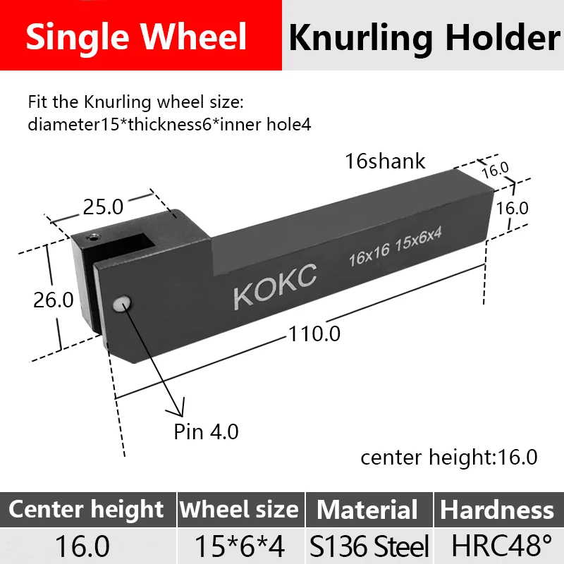 16 * 16 mm 15 * 6 * 4 Pojedynczy uchwyt radełkowany KOKC do tokarki CNC