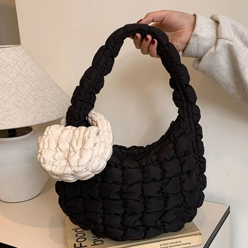 Elegant Solid Color Cloud Pleated Coin Purse Mini Handbag Sling Small Wallet Quilted Hanging Bag Pendant Key Bag