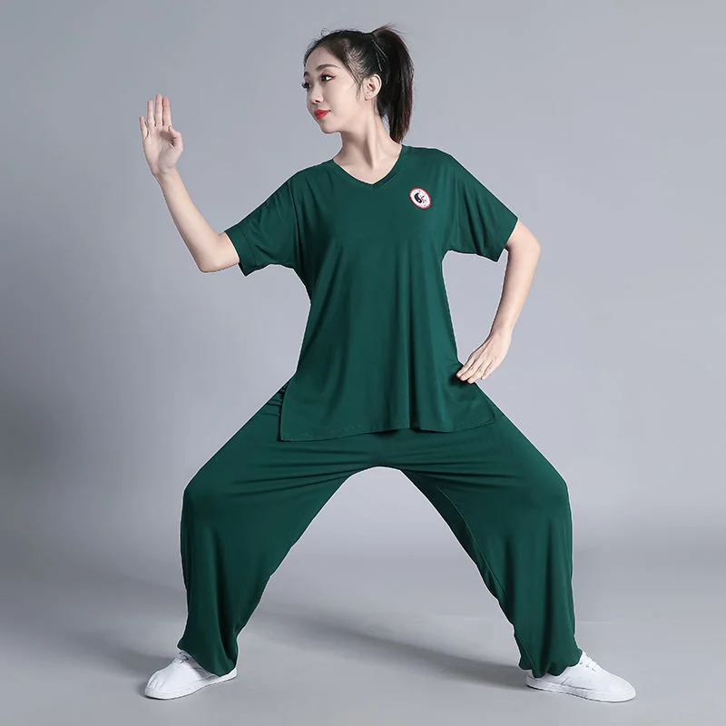 Chinese Style Tai Chi Suit Men Women Spring Summer Performance Suit Middle-aged Old Practice Martial Arts Dress Kung Fu Uniform