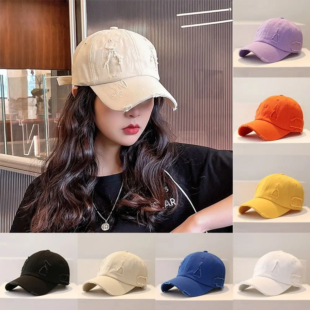New Trendy Streetwear Hip Hop Worn Hole Face Cap For Women Men Orange Purple Letter Summer Snapback Cap Gorras Hombre