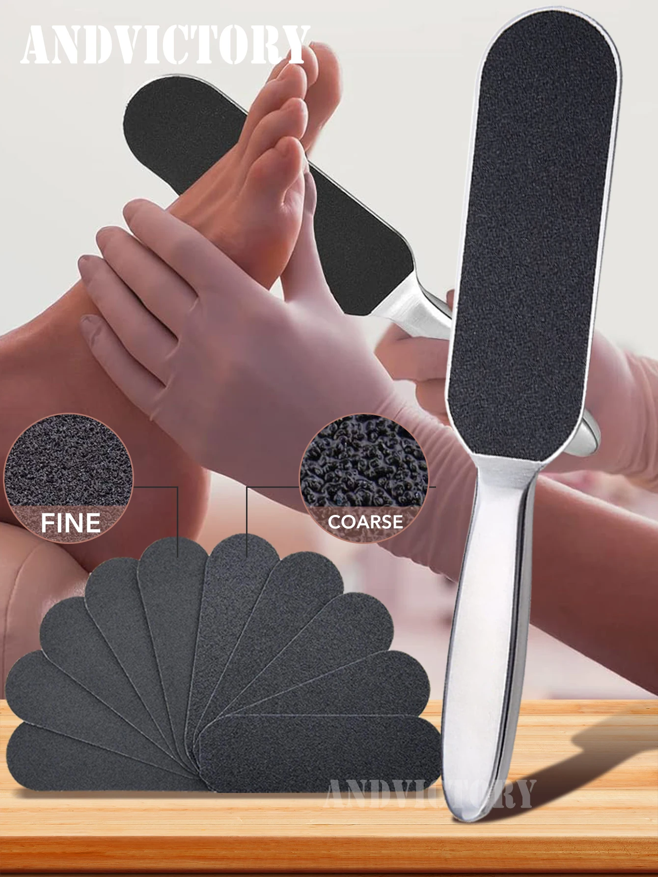 1 Juego de Lima de pie de pedicura profesional de doble cara con 10 almohadillas reemplazables, tarifa para eliminar callos y callos de piel agrietada de acero inoxidable