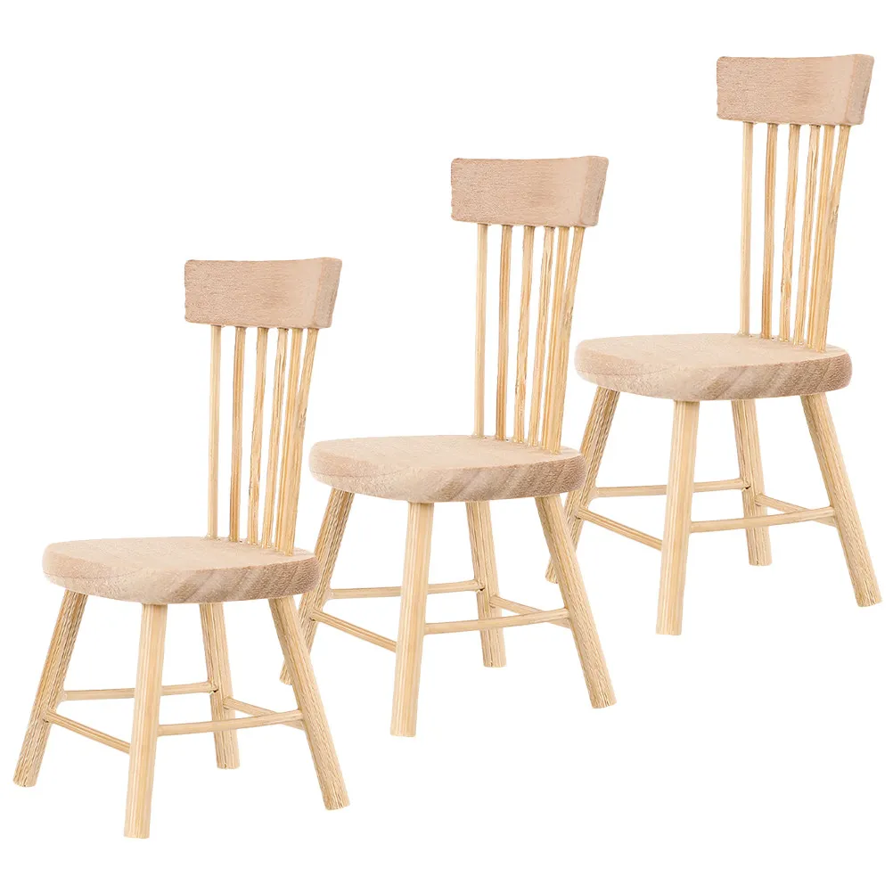 

3Pcs Miniature Wooden Chairs Small Furniture Dollhouse Decor Accessories for Tiny House Miniature Chair House Furniture