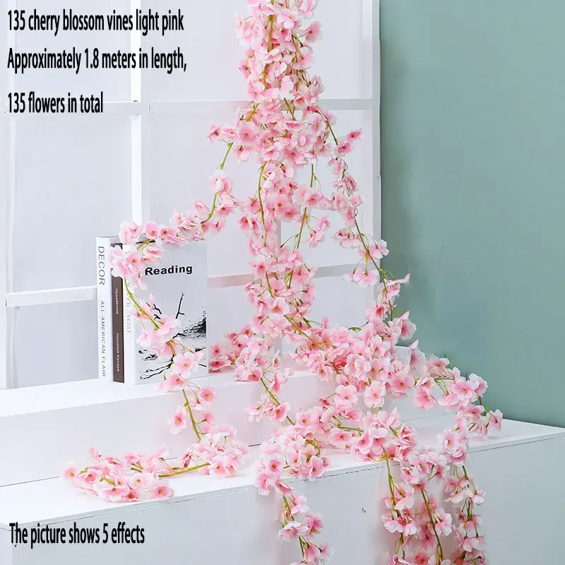 1 pezzo, vite di fiori di ciliegio artificiale da 95 pollici, parete di sfondo di piante finte appese per matrimoni, tavolo da festa, parete di decorazione per ufficio