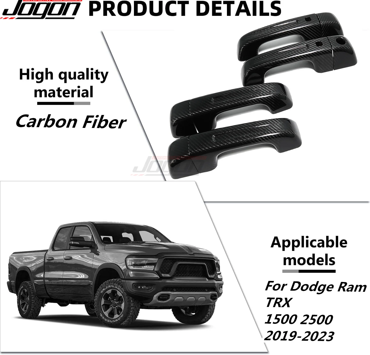 For Dodge Ram TRX 1500 2500 2019 2020 2022 2023 Real Carbon Fiber Exterior Door Handle Cover Car Accessories