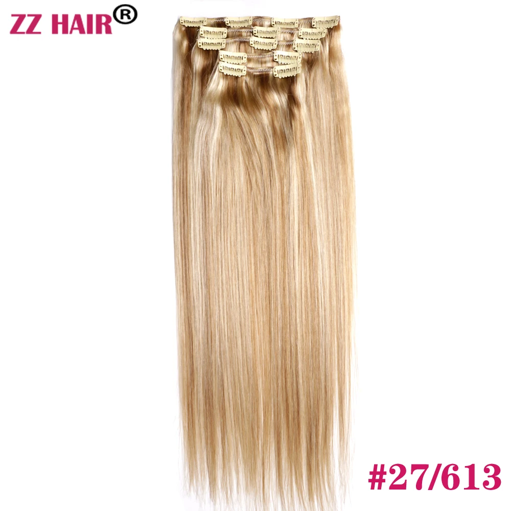 ZZHAIR 100% وصلات شعر ريمي بشري برازيلي 16 "-24" 5 قطعة مجموعة 70 جرام-80 جرام خمس قطع مقاطع في 1x20 2x15 2x10 طبيعي مستقيم