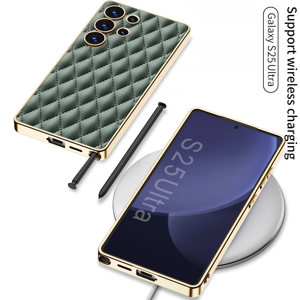 Elegant Electroplated Matte Leather Case for Samsung Galaxy S25 Ultra S24 S23 All Inclusive Shockproof Soft Cover Accessories