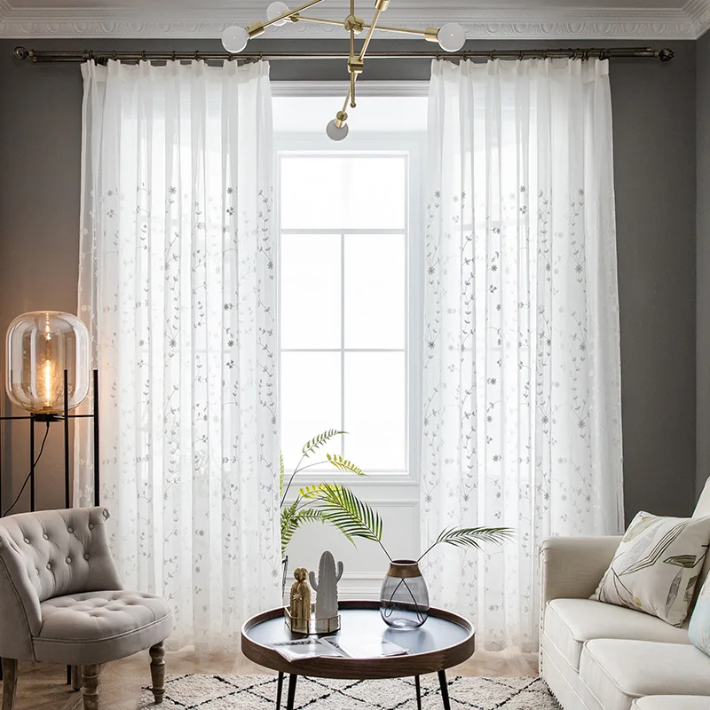 Embroidered White Sheer Tulle Curtains for Living Room Bedroom Modern Voile Drapes Kitchen Outdoor Window Treatments Salon Veil