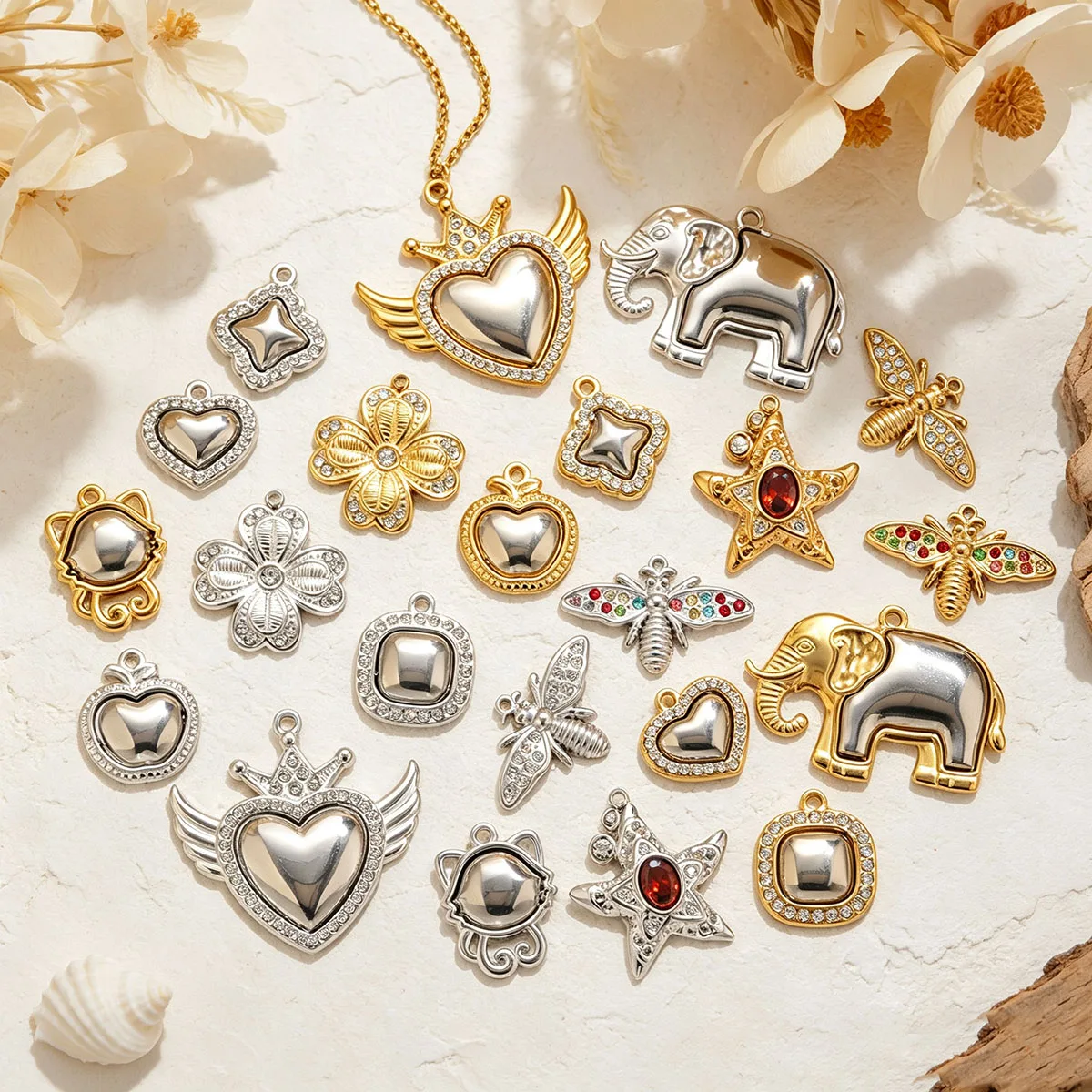 Heart Bee Star Cat Head Charms Stainless Steel Pendants for DIY