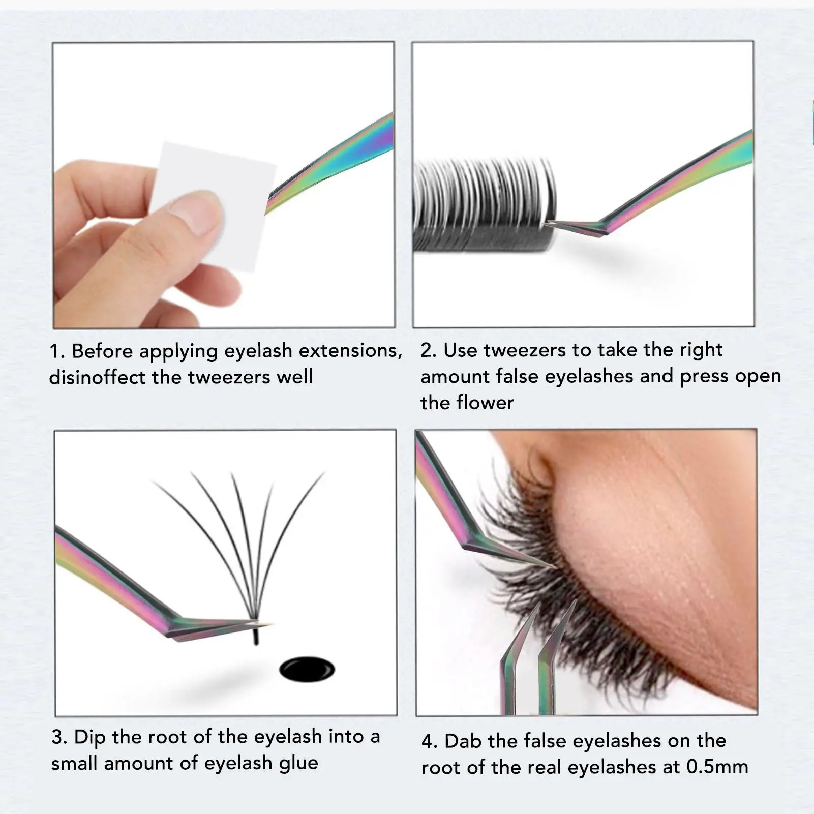 Colorful False for eyelash Extension Tweezers Stainless Steel for Artists & Salons