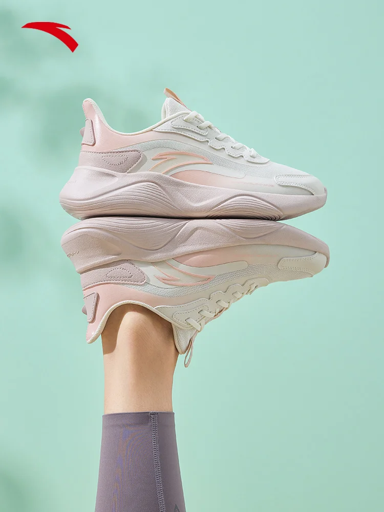 ANTA Lingyun Zapatillas para correr para mujer, transpirables y cómodas, suela blanda, absorción de golpes, zapatillas deportivas de suela gruesa para mujer