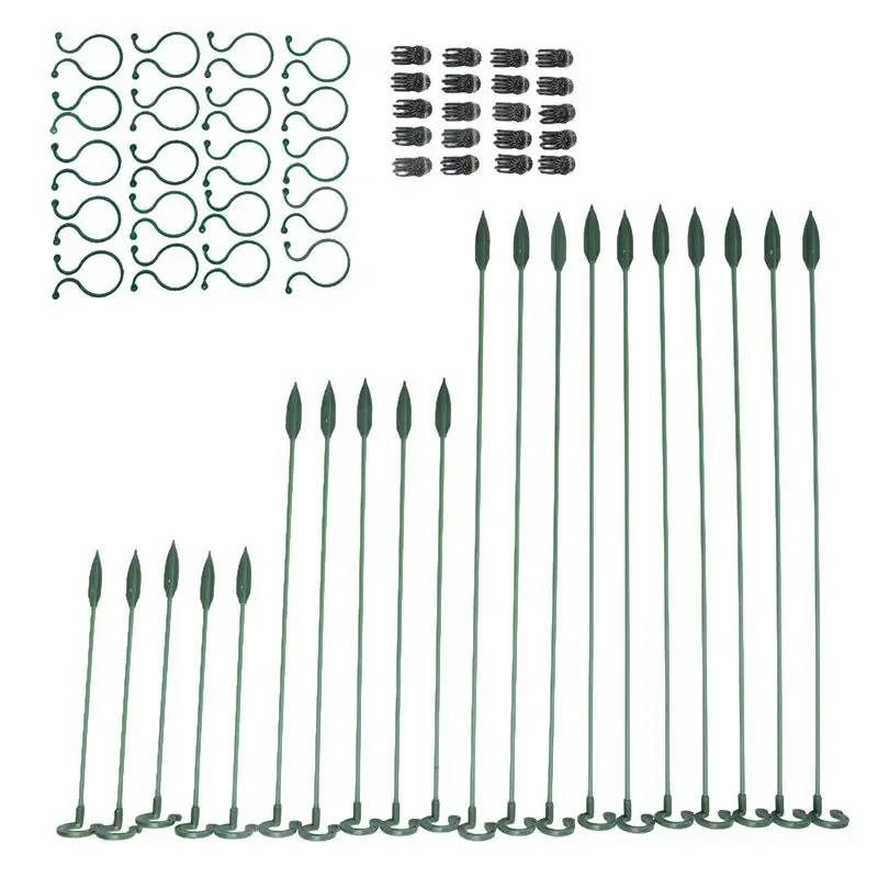 AEE8-60Pcs Plant Supports Set - 20 Pack Flower Plant Stakes Sticks (3 Sizes), 20 Plant Support Clips And 20 Orchid Clips