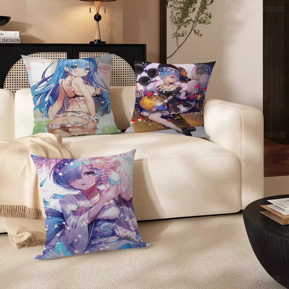 Re Zero Kara Hajimeru Emilia Rem Ram Pillow Covers Cartoon Sofa Decorative Home Double-sided Printing Short Plush Cute