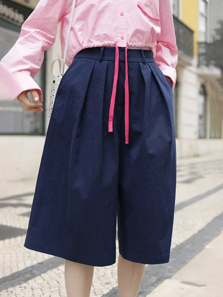 

WinnieTang Modern Neutral mal Two-tone Pleated Loose Slimming Suit Sle Commuter orts High Waist Straight Leg Cotton B...