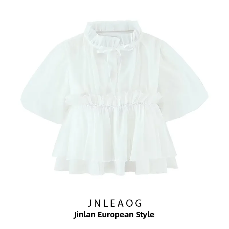 

Модный женский топ JNLEAOG для весны и осени с цветочным принтом, плиссированный, с бантом, свободного кроя, из полиэстера, длинный...