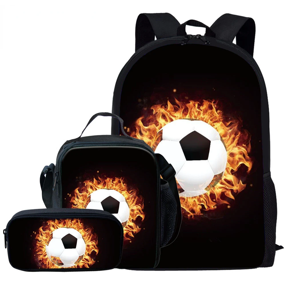 Imagem -03 - Flame Print School Bags Basquetebol Futebol Aluno Mochila para Laptop Mochila Lancheira Estojo Moda Criativo Peças por Conjunto 3d