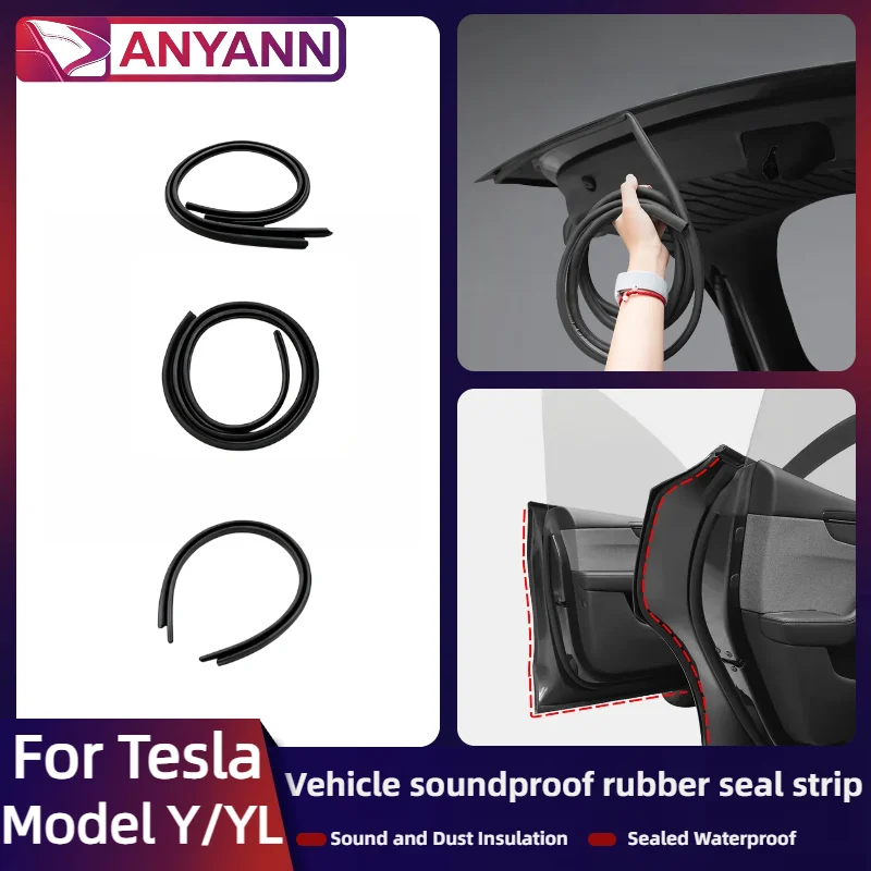 For All Tesla Model YL/Y Juniper 2021-2026 Door Seal Kit Soundproof Rubber Weather Strip Wind Noise Reduction Accessories
