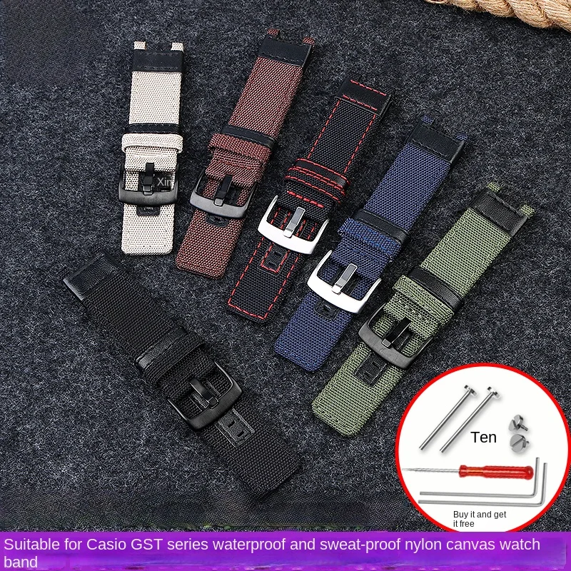 For Casio G-SHOCK GST-W120L S130L S310 GST-B100 Canvas nylon watch strap Breathable watchband notch men's accessories 24mm tools view 3