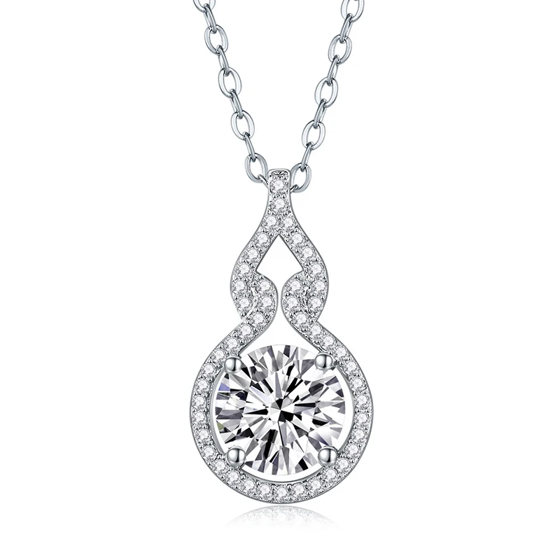 925 Silver 2ct D Color Moissanite Lucky Gourd Necklace for Women Fine Jewelry White Gold Plated Pass Tester Wholesale Gift