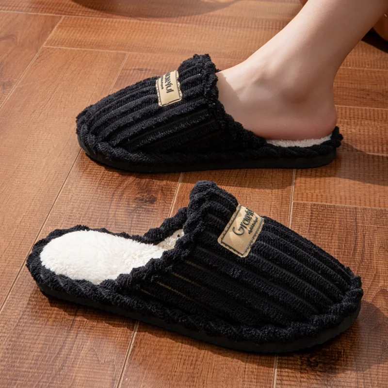 Winter Warm Graceful Home Slippers Women Indoor Lightweight Plush Slides Couples Concise Home Non-slip Corduroy Fluffy Sandals image 3