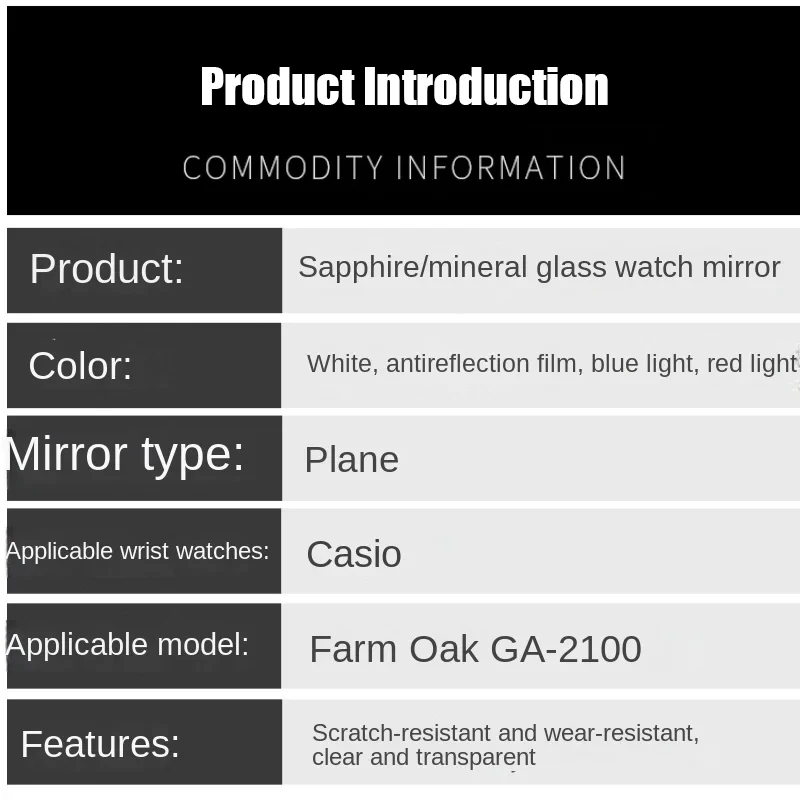 For Casio GA2100 GAB2100 GA-2100 GA-B2100 Watch Mineral Flat glass Crystal Sapphire glass mask lens Men repair parts accessories