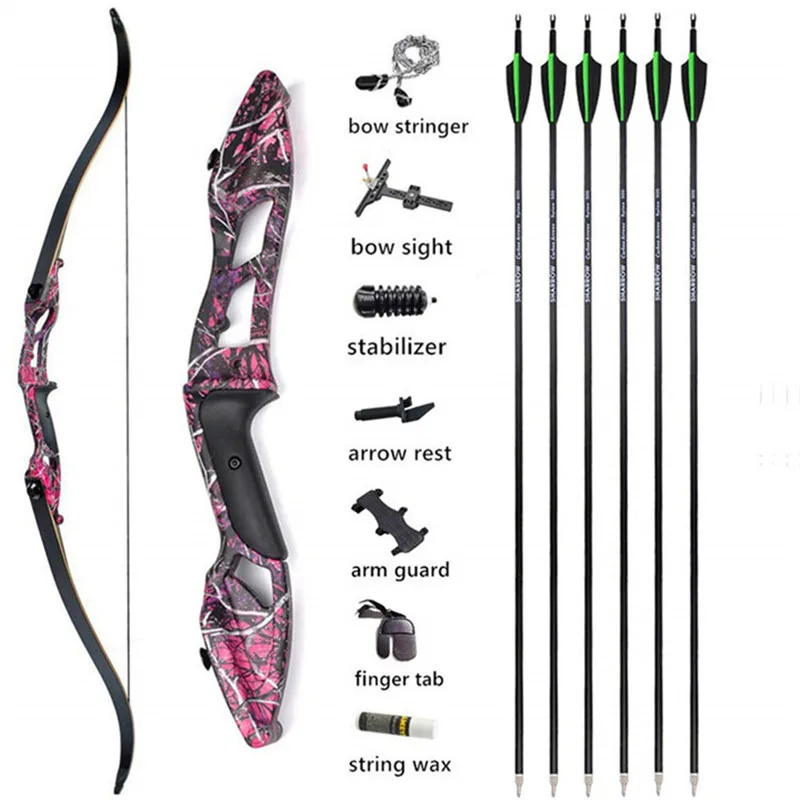 30-50lbs Archery Takedown Recurve Bow and Arrows Set 56 Inch Adult Right Hand Bow With 6pcs Carbon Arrows Hunting Accessories