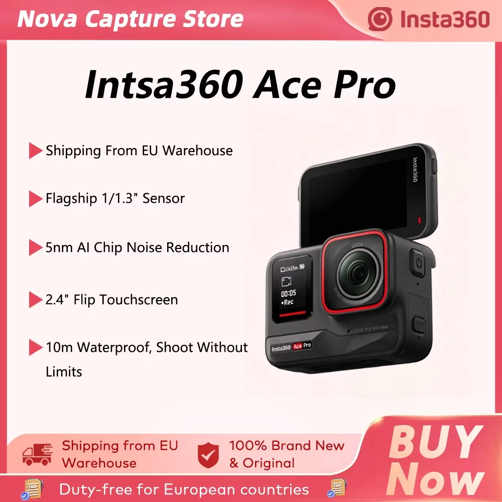 Cámara de acción Insta360 Ace Pro con sensor Leica de 1/1.3 «, pantalla táctil abatible de 2.4 «, 8K HDR, soporte magnético protector Ace Pro 4