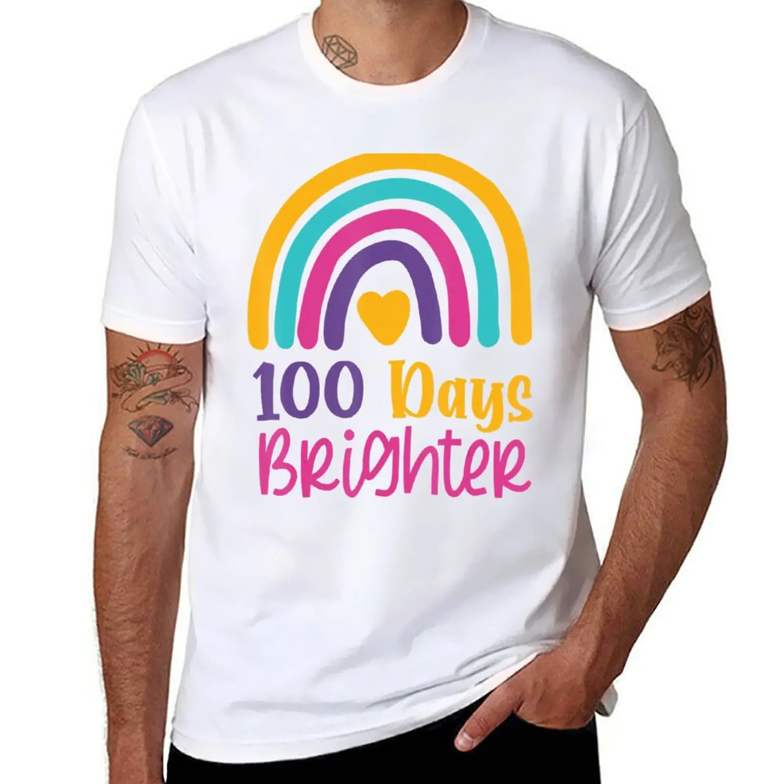 New 100 Days Brighter Teacher Girls 100 Days Of School Rainbow T-Shirt Aesthetic clothing sweat shirt anime mens funny t shirts