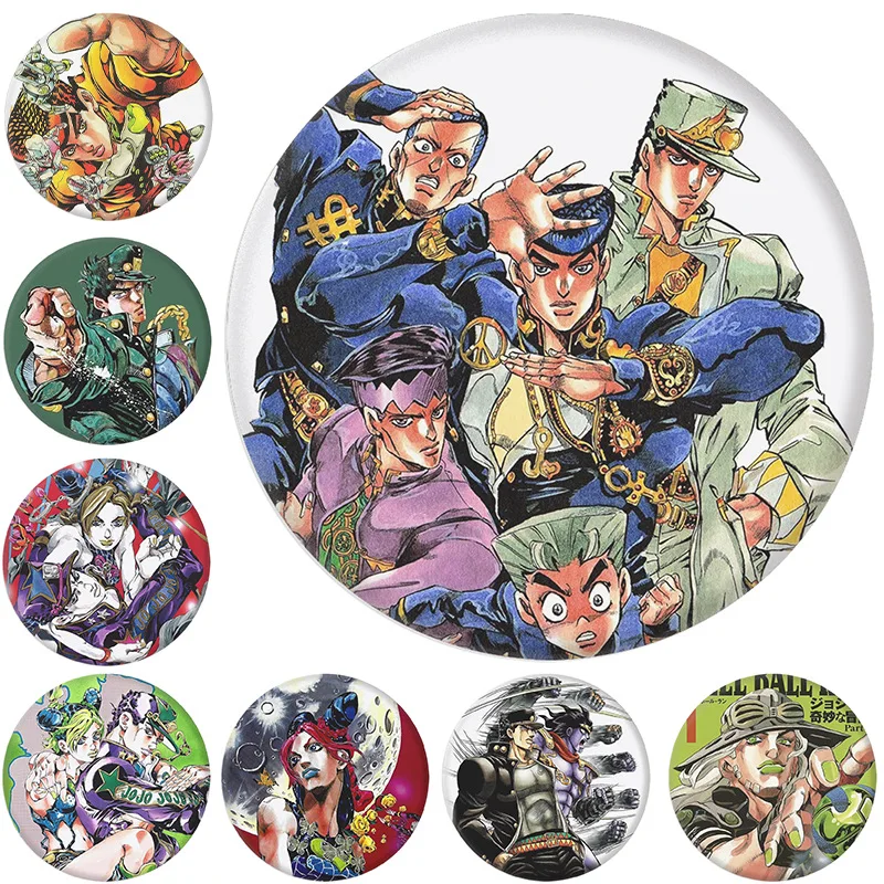 

JoJo's Bizarre Adventure Brooches Anime Figure Kujo Jonathan Joestar Joseph Round Badge Jewelry Enamel Pins Accessories Gifts