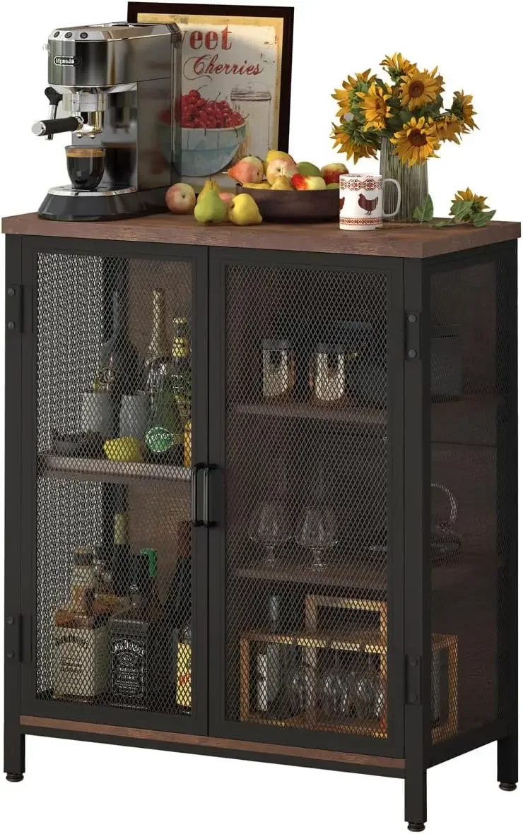 BON AUGURE Coffee Bar Cabinet with Storage & Doors, Small Liquor Cabinets for Home, Farmhouse Accent Buffet Sideboard Station