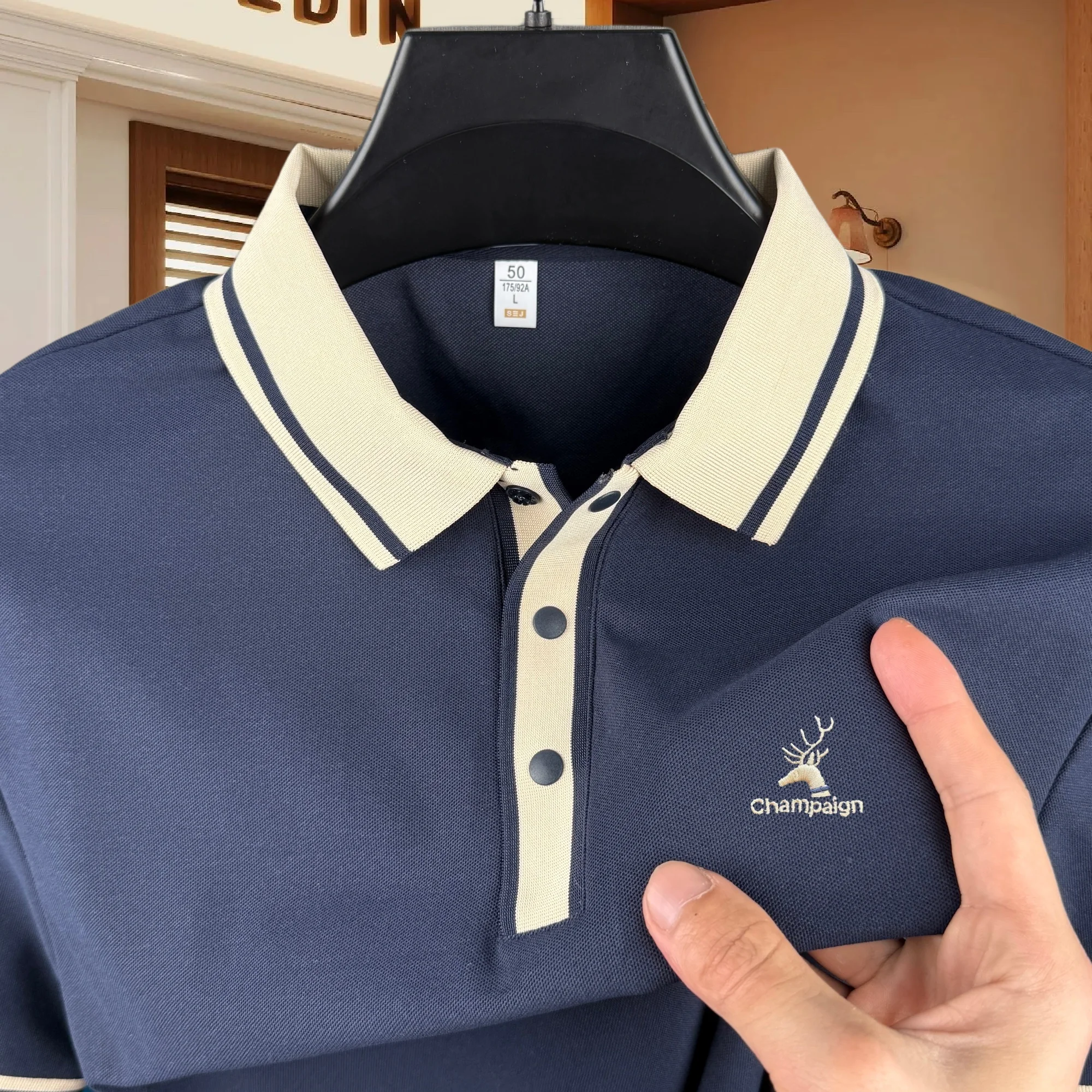 High end brand men's short sleeved polo shirt summer fashion new luxury deer head embroidery design boutique top casual T-shirt
