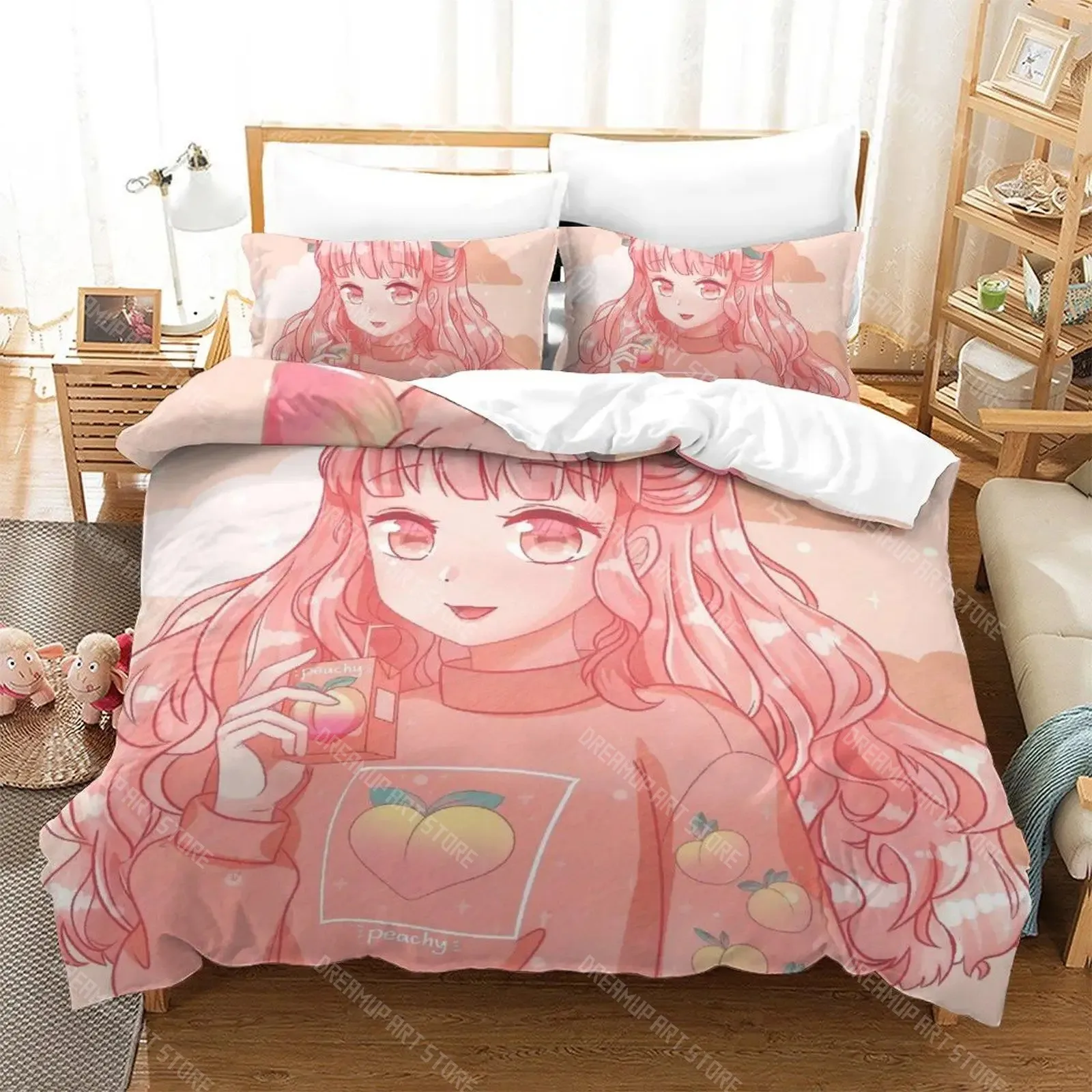 

Aesthetic Girl Art Strawberry Bedding Set Twin Queen King Full Size Single Double Duvet Cover Pillowcase Bed Boys Girls Adults