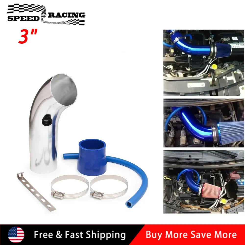

Universal 3 Inch Aluminum Cold Air Intake Pipe Tube Hose Kit Filter System Sliver Red For Truck Car Automobiles