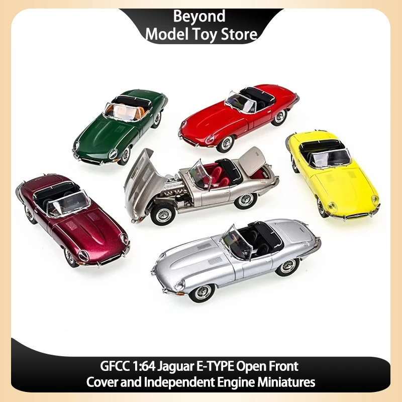 GFCC 1:64 Jaguar E-TYPE Open Front Cover and Independent Engine Miniatures Alloy Model Car Collection Toy Birthday Gift