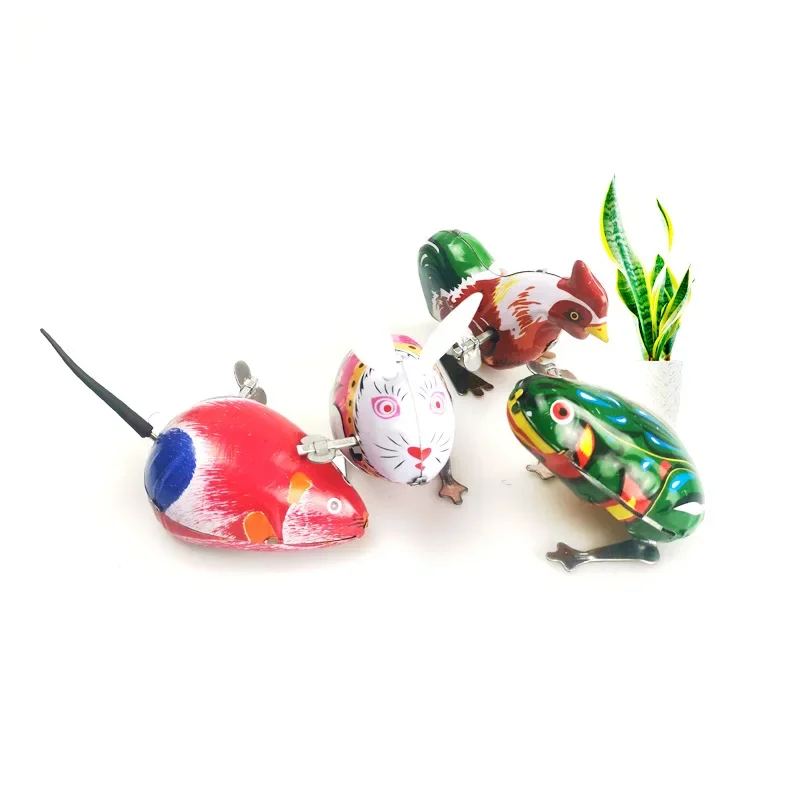 Adult Collection Retro Wind up toy Metal Tin Frog Chicken rabbit tank mouse Mechanical Clockwork toy figure model kids baby gift