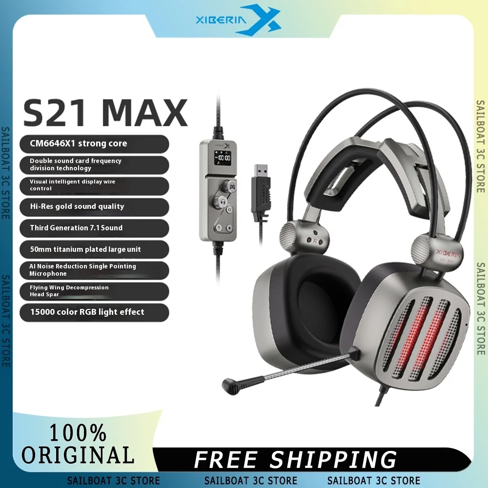 XIBERIA S21 MAX Gaming Headphone AI Noise Reduction 7.1 Spatial Sound Dual Sound Card Intelligent Control Gaming Headset Custom