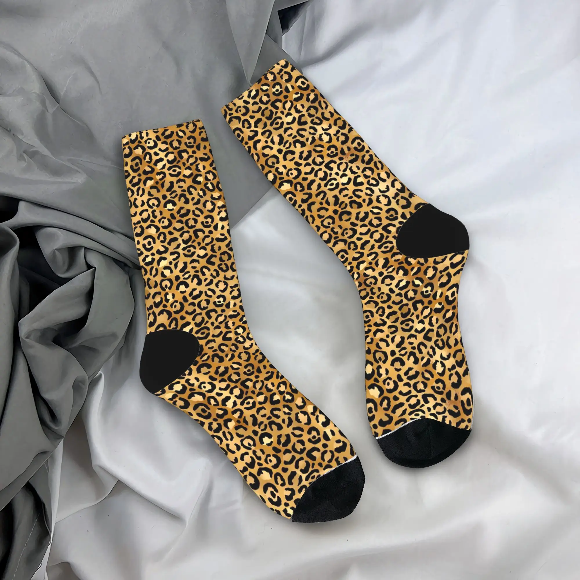 

Trendy Black Gold Leopard Print Stockings Men Socks Breathable Retro Socks Autumn Running Sports Anti Sweat Graphic Socks Gift