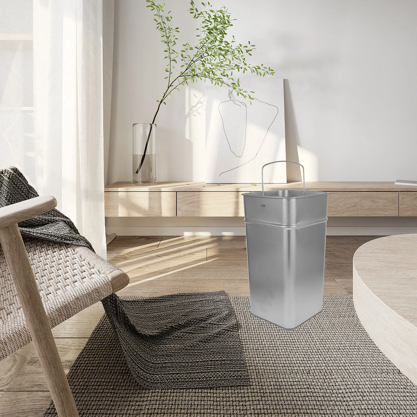 

Heavy Duty Galvanized Iron Trash Can Inside Bucket Outdoor Metal Garbage Container Portable Handle Multipurpose Bucket