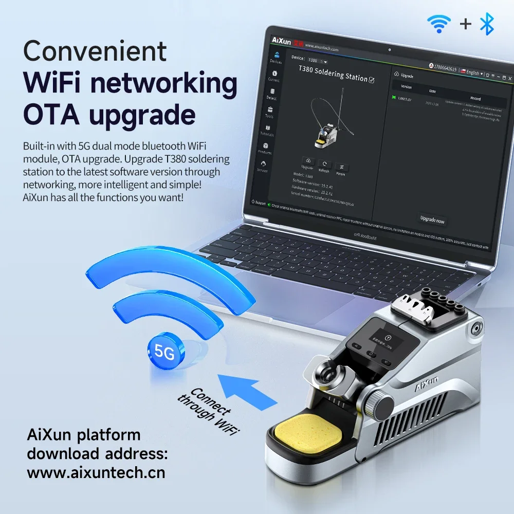 Aixun-T380 80W Estação de solda de aquecimento rápido Controle de temperatura de fusão rápida de estanho T210 T115 Lidar com máquina de solda para solda PCB