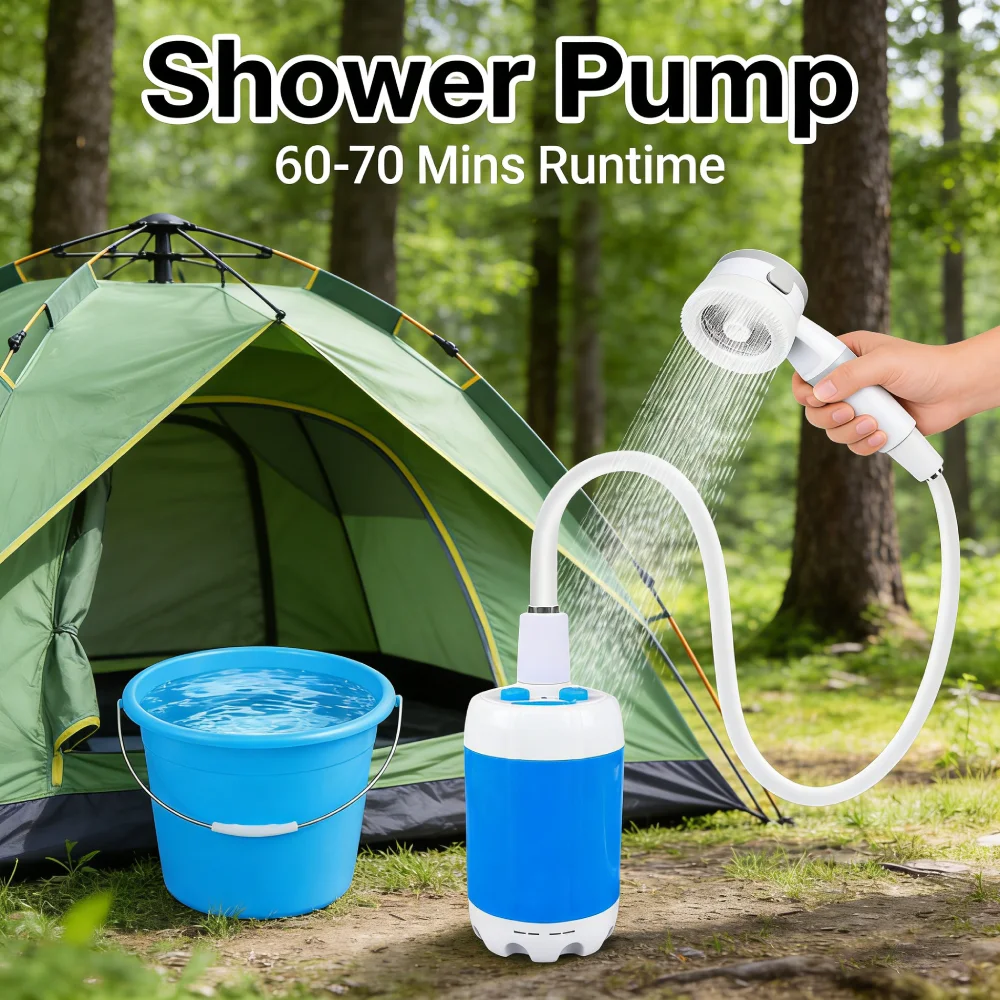 

Camping Shower Pump Rechargeable Electric Shower Pump Outdoor Shower Head Sprayer for Outdoor Camping Hiking Travel