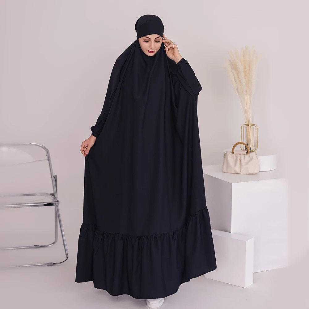 Hooded Abaya Islamic Long Dress for Women Plain Ramadan Eid Muslim Jilbab Dubai Turkish Modesty Prayer Robe Black Burka Kaftan