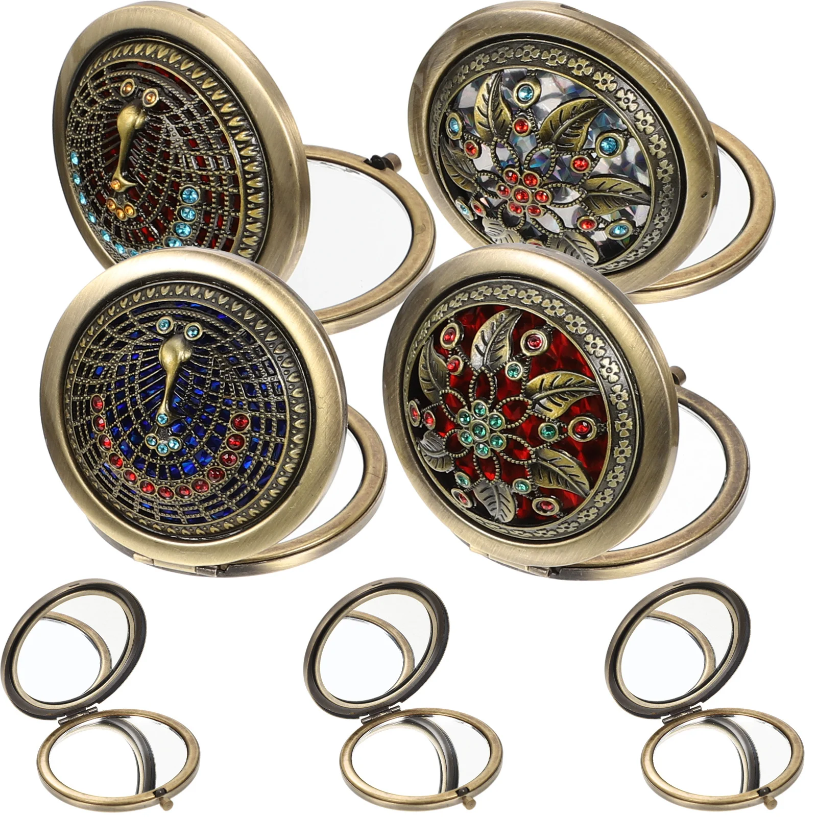 

Compact Double-Sided Foldable Makeup Mirror Portable Mini Round Floral Pattern Purse Mirror Zinc Alloy
