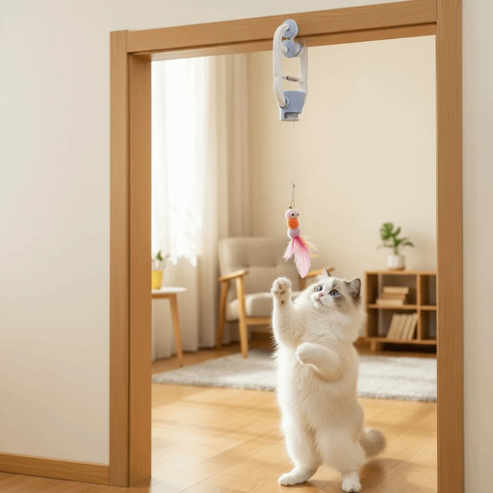 Auto Swing Hanging Door Cat Retractable Auto-Rebound Automatic Lifting Cat Feathers Elastic Electric Lifting Pet Indoor Cats