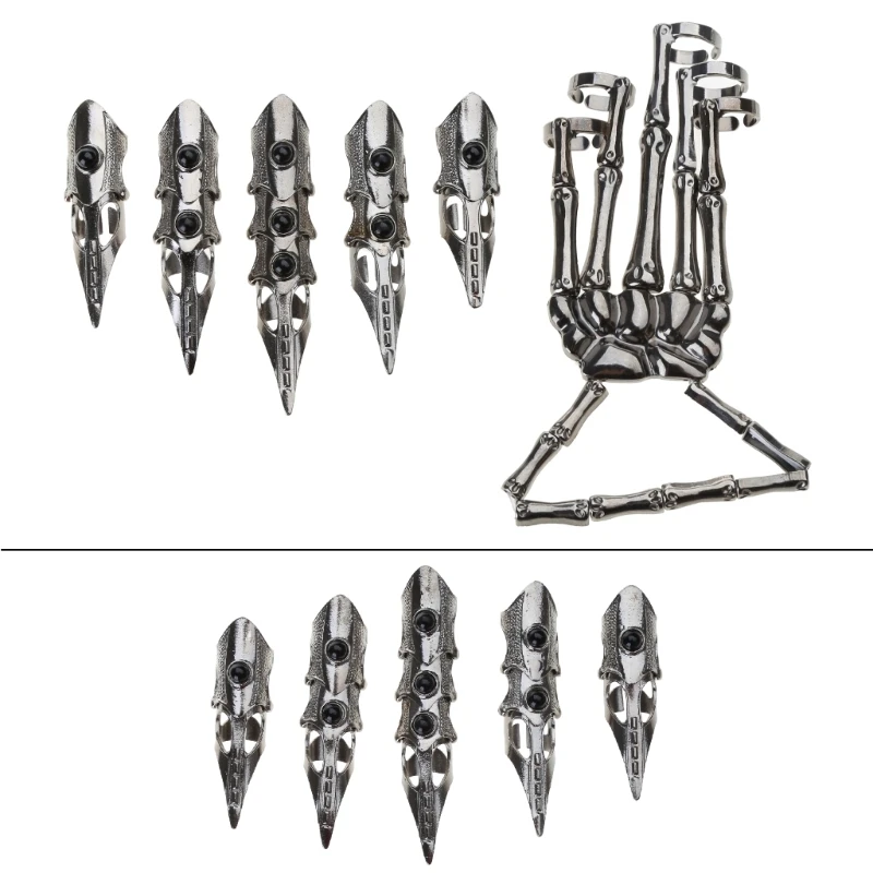 Black Metal Finger Claw Unique Skeleton Full Finger Rings Punk Rock Accessory Gift for Tech Enthusiasts and