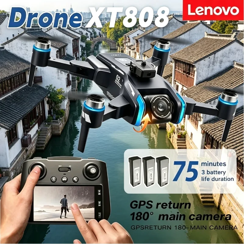 

New Lenovo GPS XT808max Brushless Motor Drone Professional HD Dual Camera 5G WIFI FPV Foldable Quadcopter RC Helicopter