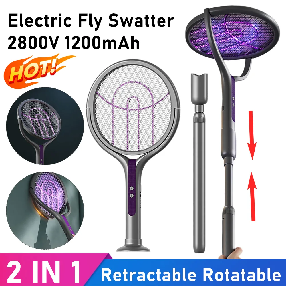 

2-in-1 Household Retractable Electric Mosquito Swatter Outdoor Mosquito Catcher Electric Shock Mosquito Rechargeable Bug Zappers