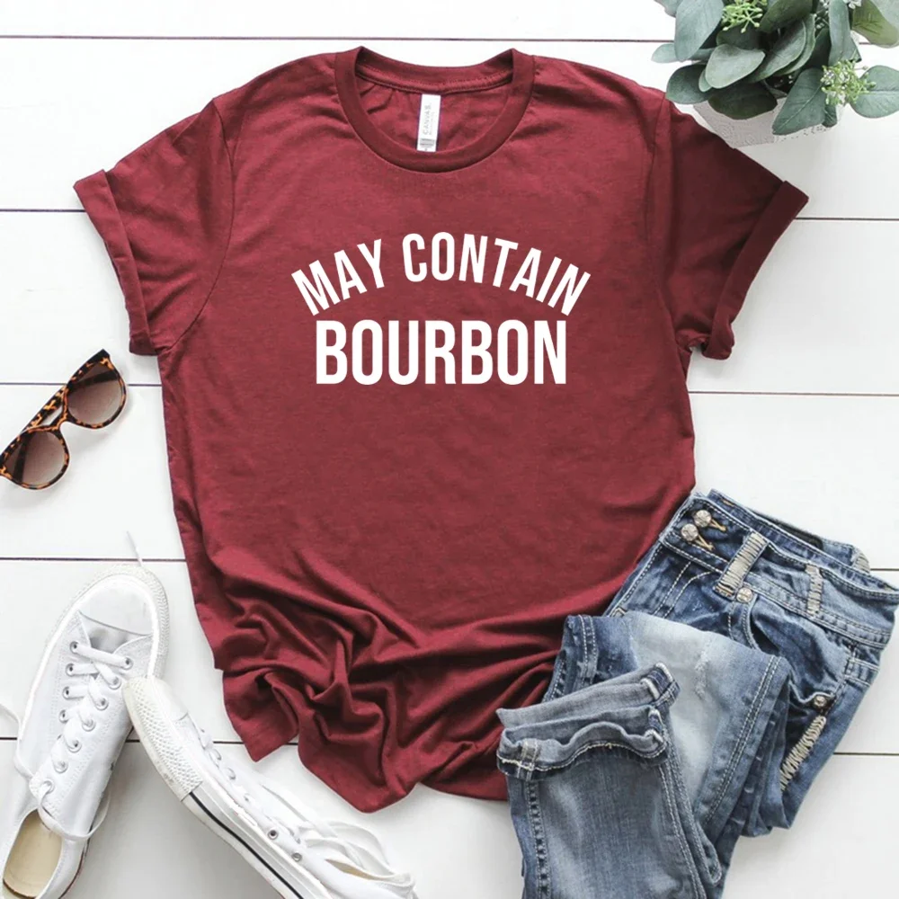 Matching Party T Shirt May Contain Bourbon T Shirt Funny Bourbon Drinker Gift Graphic T-Shirts Tops for Men and Women Casual Tee